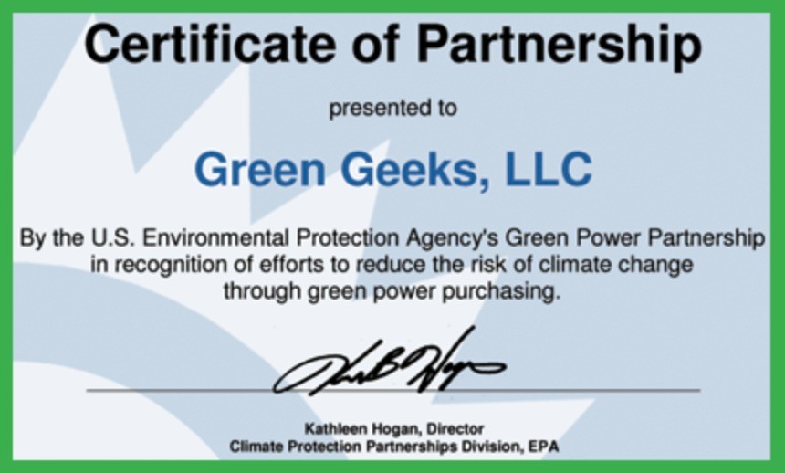 greengeeks EPA green certificate